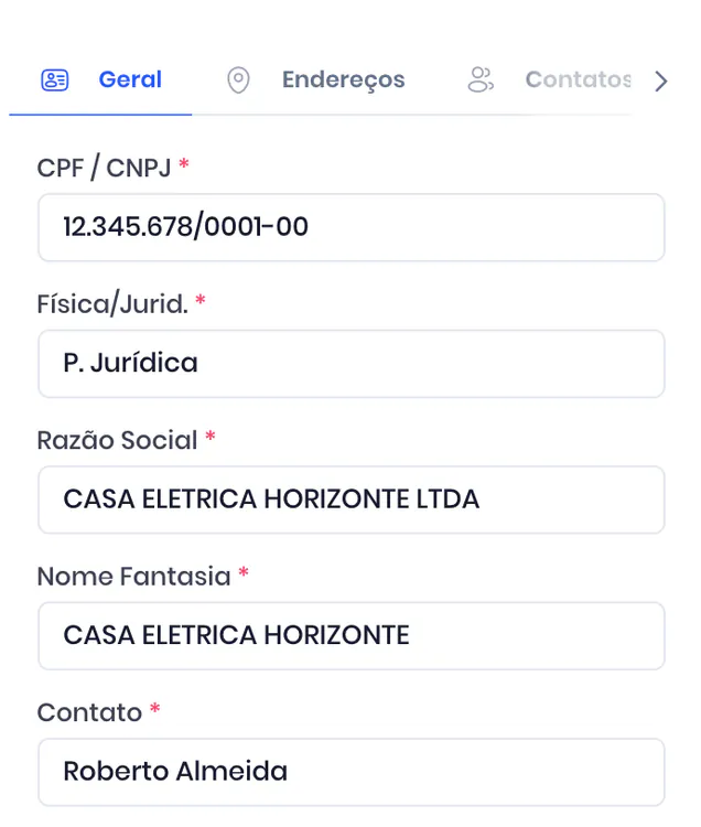 Formulário de novo cliente do VendaAI preenchido a partir do CNPJ